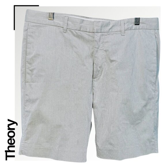Theory Men's Pinstripe Flat Front Shorts in Beige - 33 - Picture 1 of 15